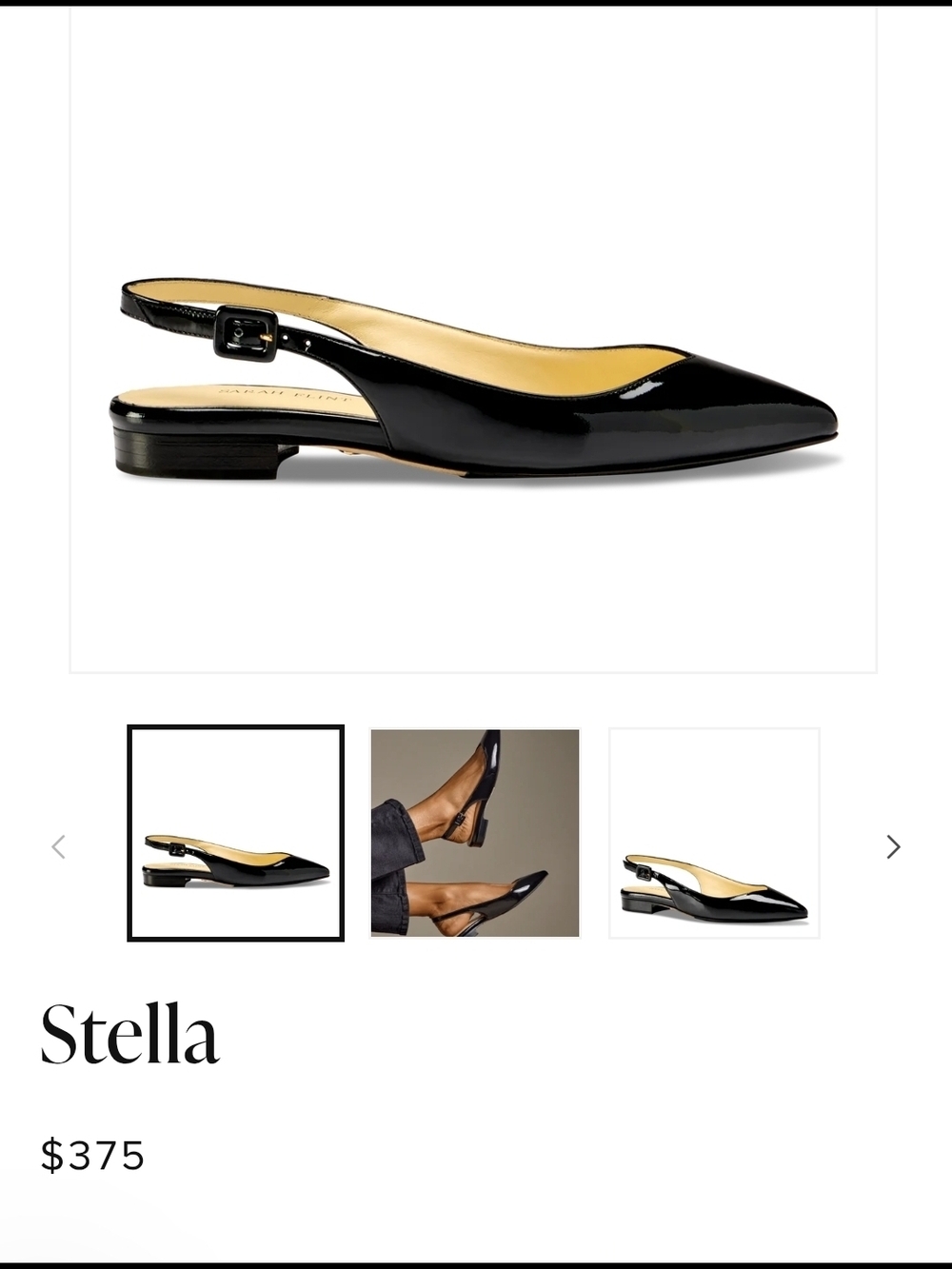 Sarah Flint Stella Black Patent Leather Slingback Flats